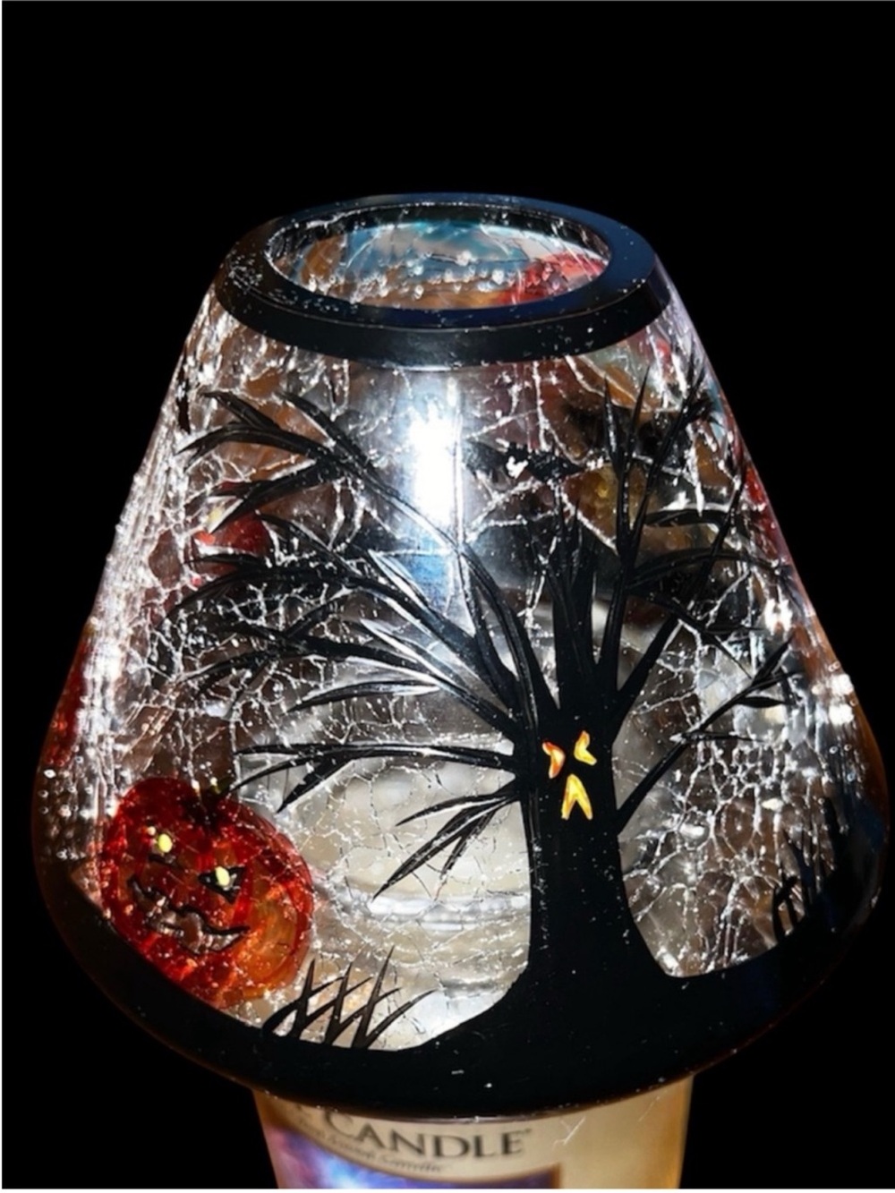 RARE Yankee Candle Halloween Black Cat Crackle Glass Large Jar Shade Retired VTG - Picture 6 of 16